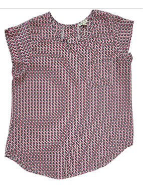 Women's Lily White Geometric Print Short Sleeve Tee, Size M, White/Pink